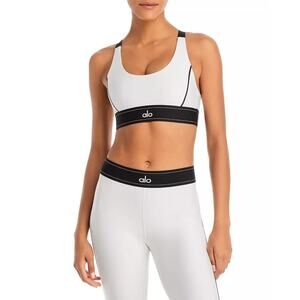 Alo Yoga Airlift Suit Up Sports Bra White & Black Yoga Sports Workout Size L